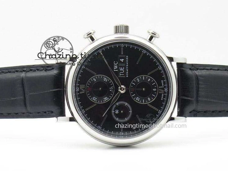 MIROTIME 0420 Portofino Chrono SS Black Dial on Black Leather Strap A Refined 7390
